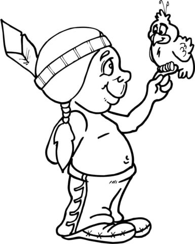 Baby Navajo Holding A Bird Coloring Page